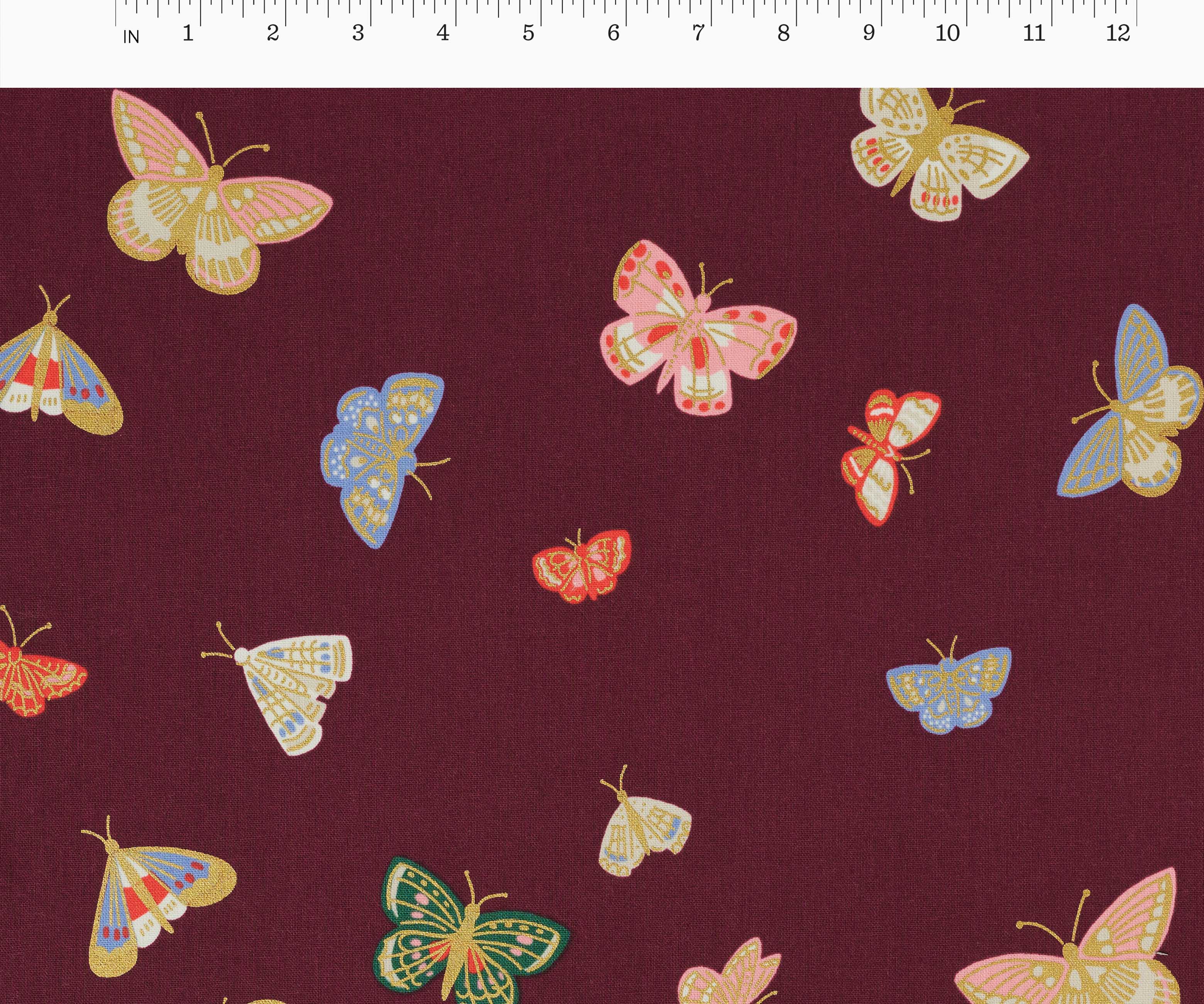 Butterfly House Canvas Metallic Fabric - Burgundy